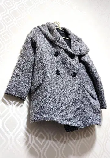 spinkle 스핀클 그레이 계열 더블 브레스트 후드 부착 코트