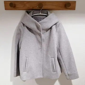 그레이 후드 부착 캐주얼 자켓