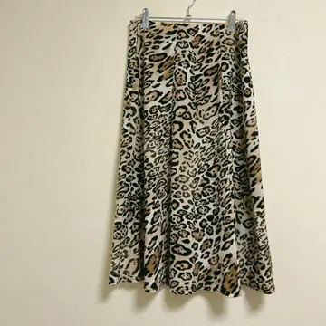 롱 스커트 여성용 플레어 스커트 레오파드 무늬 무릎 아래 길이 (LL)