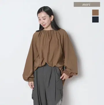 meri 미일리 개더 튜닉 블라우스 브라운 새상품
