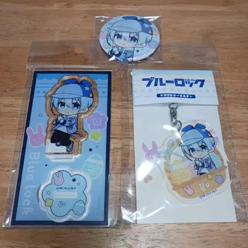 효리 양 데님 부활절 아크릴 스탠드 & 캔뱃지 등 3점 블루 록