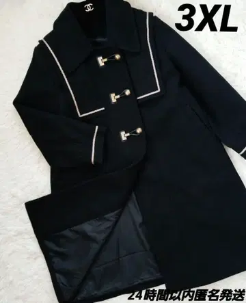 [ 완판템 ] 빅 사이즈 세일러 카라 라인 미들 코트 블랙 4L