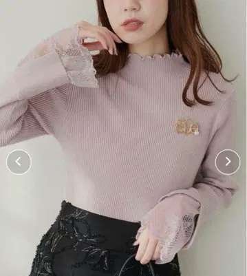 새상품급* 소매 레이스 리브 터틀 니트 모카 내추럴 꾸뛰르