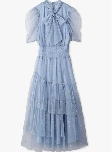 FURFUR 하프 슬리브 라메 튤 드레스 스카이블루