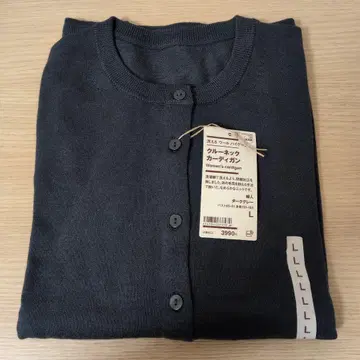 세탁 가능한 울 100% 하이 게이지 다크 그레이 크루넥 가디건 L