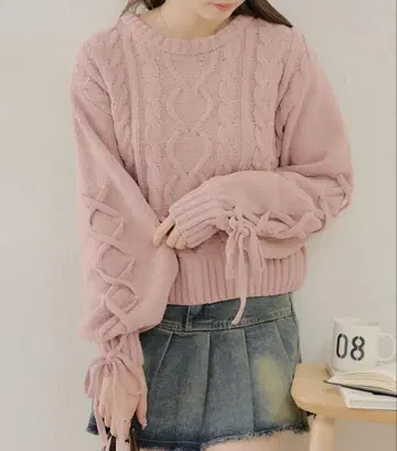 continuer de NICE CLAUP 소매 편직 케이블 니트