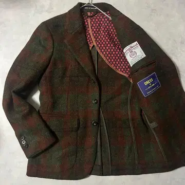 새상품급 해리스 트위드 테일러드 자켓 단변 3버튼 체크 싱글