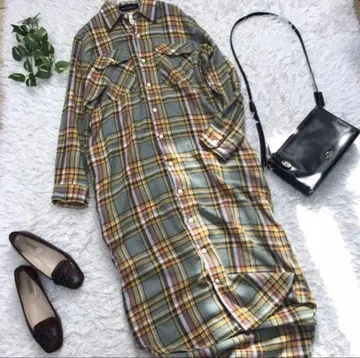 [매디슨 블루] 체크 셔츠 원피스 롱