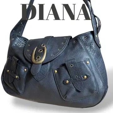 고품질 DIANA 다이애나 원 숄더백 스터드 가죽 주름 가죽 블랙