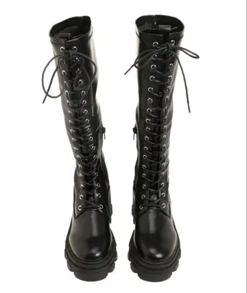 jouetie 블랙 레이스업 롱 부츠