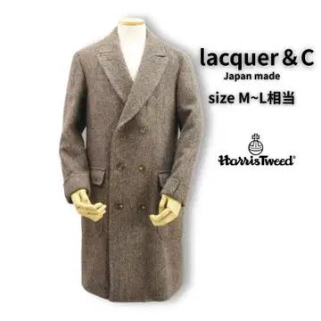 새상품급 lacquer&C 헤링본 W코트 L 상당 브라운 해리스 트위드