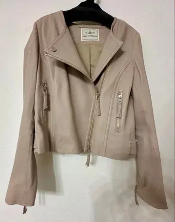 그레이스 콘티넨탈 베이지 38 가죽 라이더 자켓