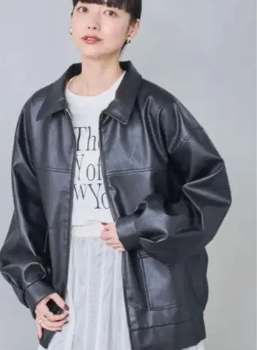 coen 레더라이크 빅 자켓 레더 오버 사이즈 블랙