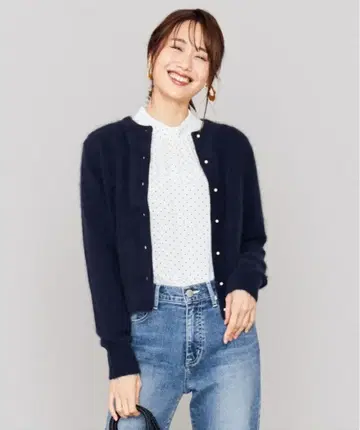 새상품급! 쿠미쿄쿠 컬러 라쿤 니트 가디건 푹신푹신 샤기 가디건