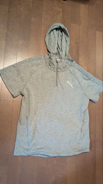 Puma 후드 부착 숏 슬리브 후드티 그레이 반팔