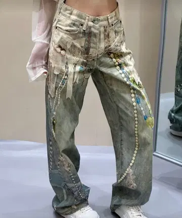 캔디 & 펄 체인 다마에 데님 팬츠