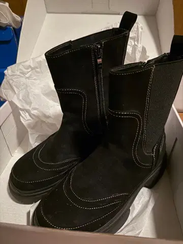 블랙 사이드 고어 부츠 통굽