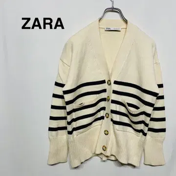 자라 아이보리 블랙 스트라이프 가디건 앞 버튼 긴팔 XS 사이즈