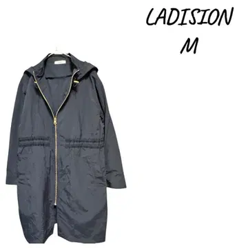 네이비 후드 부착 코트 M, 골드 지퍼 체형 커버 루즈한 사이즈