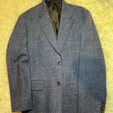 파랑과 옐로우 컬러 스트라이프 트위드 테일러드 자켓