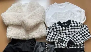 가을/겨울 여성용 복슬복슬 3벌 세트 퍼 자켓, 니트 스웨터 M, L