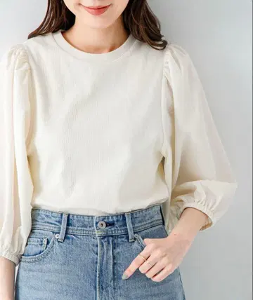 퍼프 슬리브 콤비 반팔 풀오버 [택 포함]