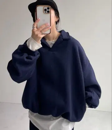 [배송비 포함] wee9s 오버 사이즈 볼륨 슬리브 맨투맨 네이비