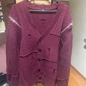 HARE 버건디 케이블 니트 가디건