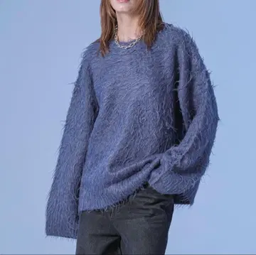 롱 슬리브 울 혼방 샤기 니트