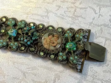 미사용 미하엘 네그린 희귀 에메랄드 그린 천사 카메오 연장식 팔찌