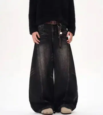 블랙 데님 팬츠 와이드 팬츠