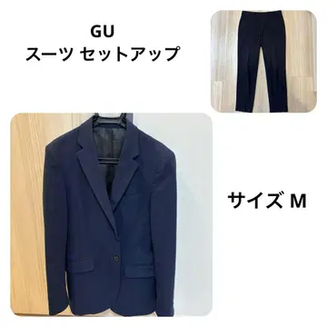 GU 남성용 수트 셋업 네이비 섀도우 체크 무늬 상하의 M