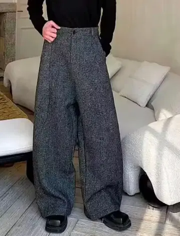 [ 새상품 ] 입체 재단 코쿤 와이드 팬츠 배기 그레이 트위드풍 모드