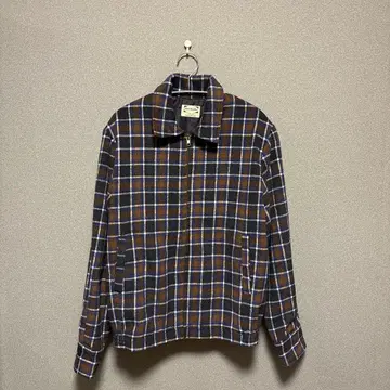 브라운 체크 무늬 집업 자켓 구제 의류