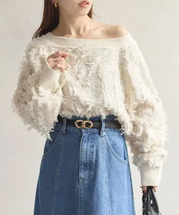 thevon 프린지 보트넥 니트 화이트