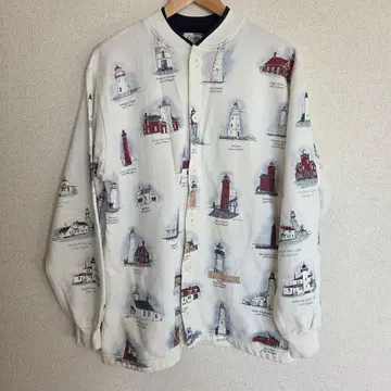 90s 파자마 맨투맨 가디건 화이트 등대 올 패턴 L 그랑파코어