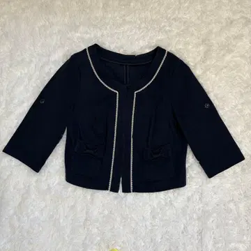 PEYTON PLACE 여성용 7부 소매 가디건 L 면 코튼 네이비 컬러