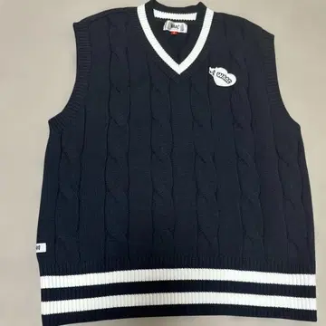 WAAC 케이블 짜임 V넥 베스트 네이비 골프 와크