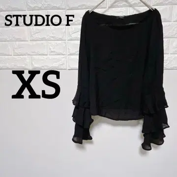 [ STUDIO F ] XS 긴팔 셔츠 프릴 3단 소매 블랙 쉬폰 시어