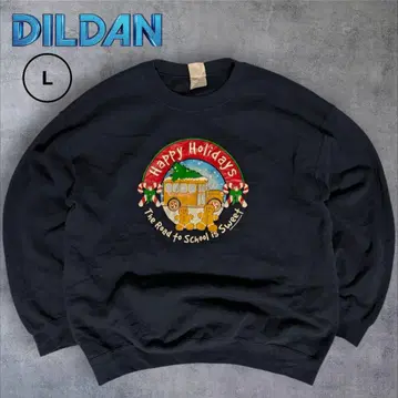 DILDAN 구제 의류 프린트 맨투맨 크리스마스 네이비 트레이닝복