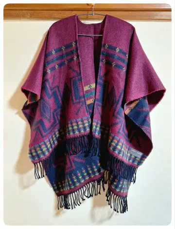 울 혼방 보르도 네이비 판초