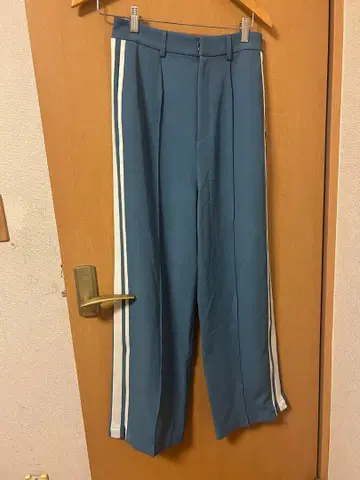 파란색 사이드 스트라이프 와이드 팬츠 Raybeams