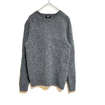 [UNIQLO] 울 100% 그레이 니트 심플 M 리브 크루넥