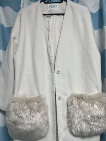 화이트 플리스 롱 코트 퍼 포함