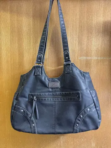 [ 미사용 새상품 ] X-girl 메탈 라벨 인조 가죽 백 블랙