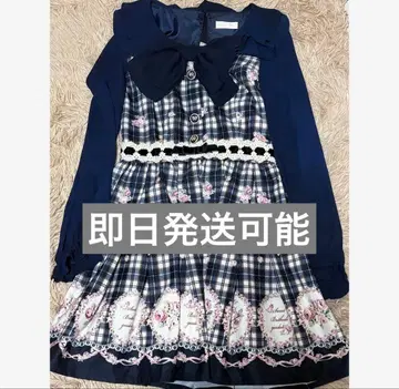 [ 당일 발송 ] LIZLISA 리즈리사 체크 로즈 원피스 꽃무늬 네이비