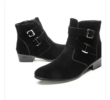 숏부츠 사이드 지퍼 블랙 스웨이드 웨스턴 부츠 버클 포함