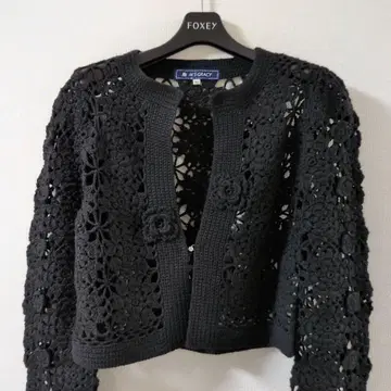 엠즈 그레이시 가디건 레이스 꽃 니트 블랙