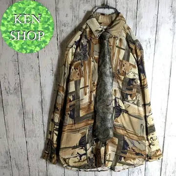 넥타이 셔츠 베이지 디자인 올 패턴 빈티지 구제 의류