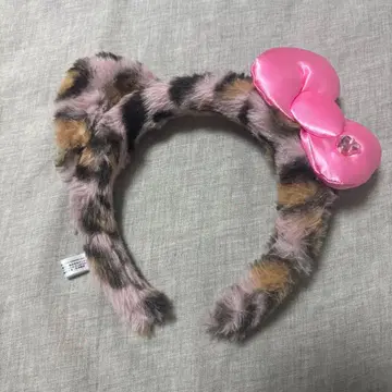 레오파드 무늬 핑크 리본 머리띠